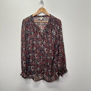 Dress Barn Women's Shimmer Floral Button Up Multicolor Long Sleeve Top 2X
